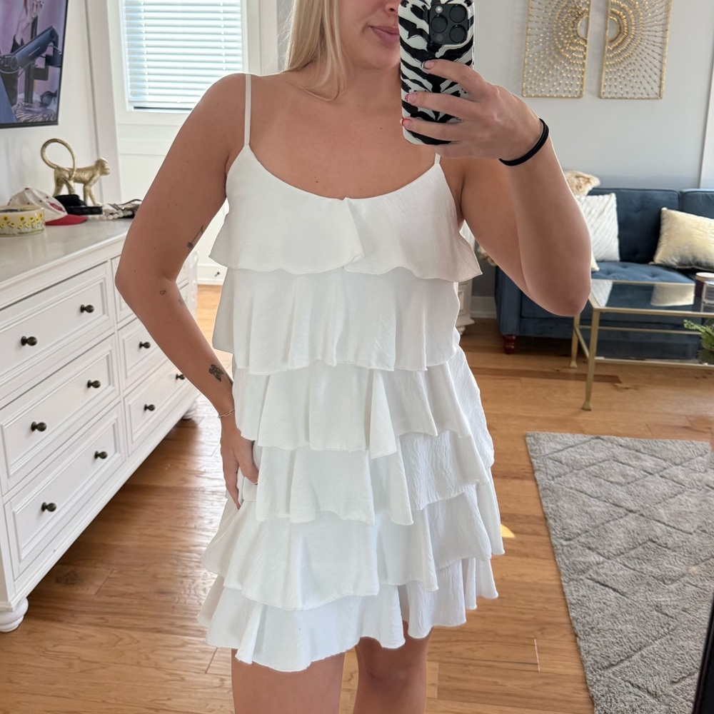 White Tiered Ruffle Sundress with Spaghetti Straps